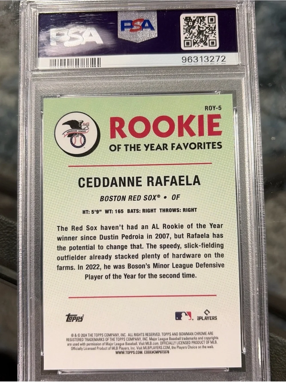 Ceddane Rafaela PSA graded 10 Rookie Card